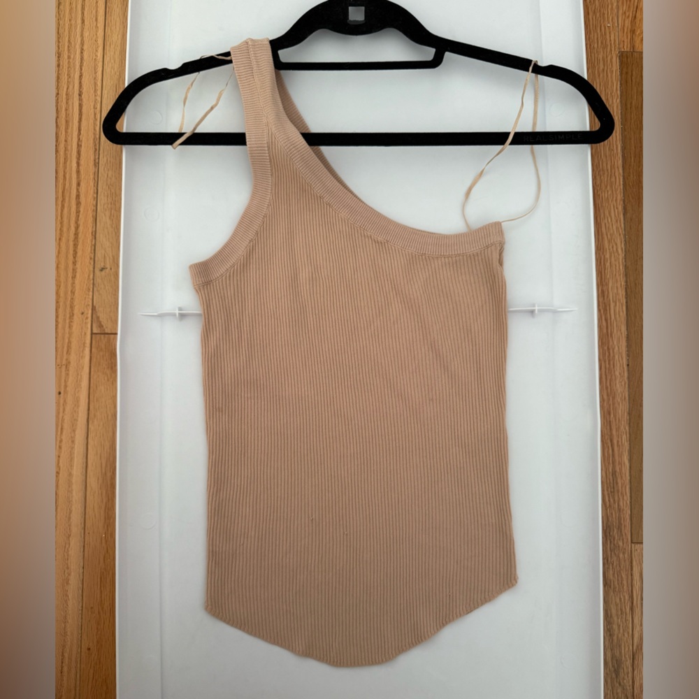 Zara Beige Ribbed Asymmetrical Tank Top